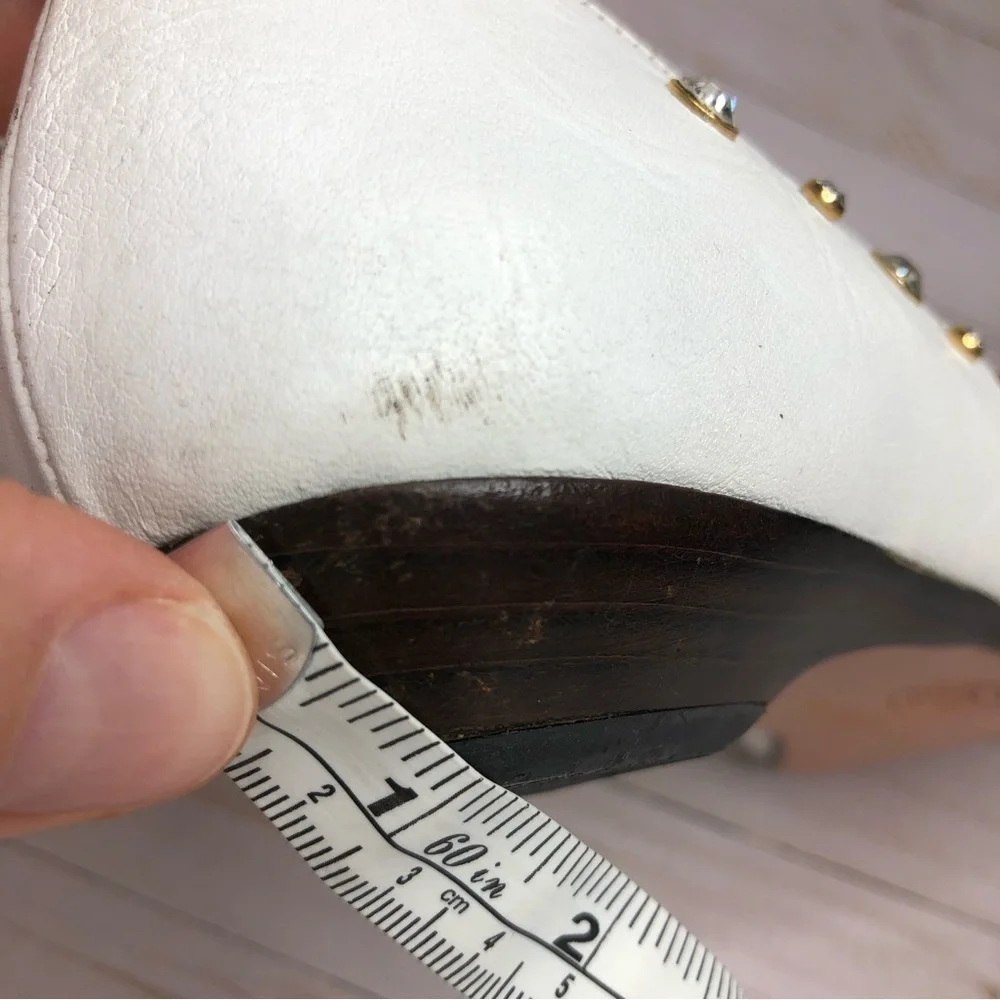 El Vaquero Vintage Rhinestone Studded Leather White Flats/Low Heels Sz 38 - Picture 12 of 14